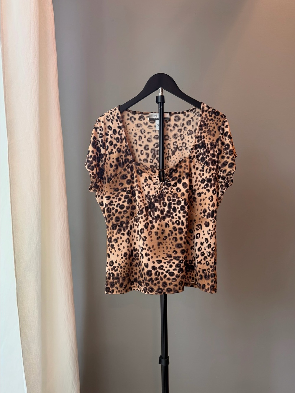 Nine & Company Womens XL Leopard Print Animal Top Indie 90s Y2K Whimsigoth Party